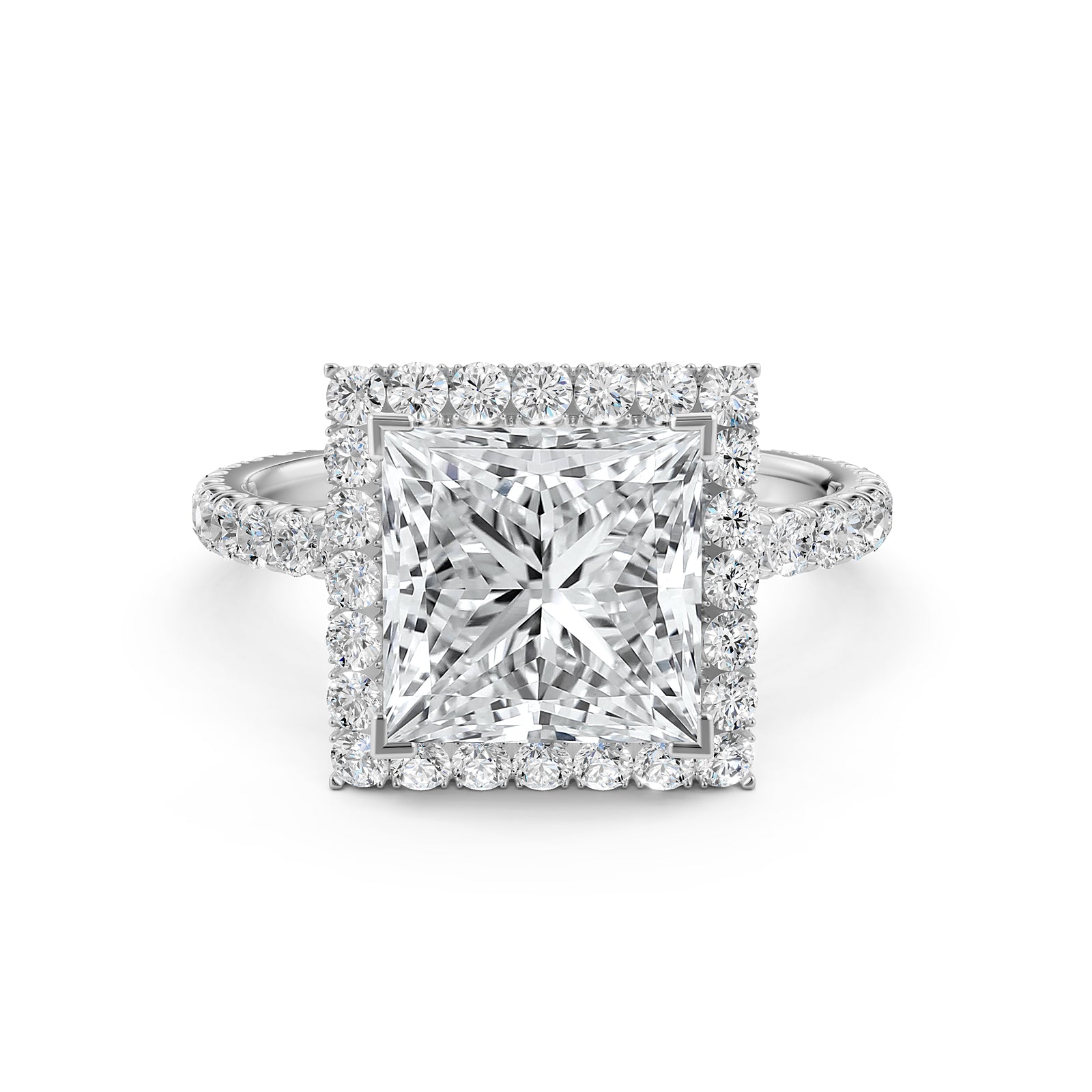 French Pave Set Halo Lab Grown Diamond Engagement Ring 2.59 Ctw.